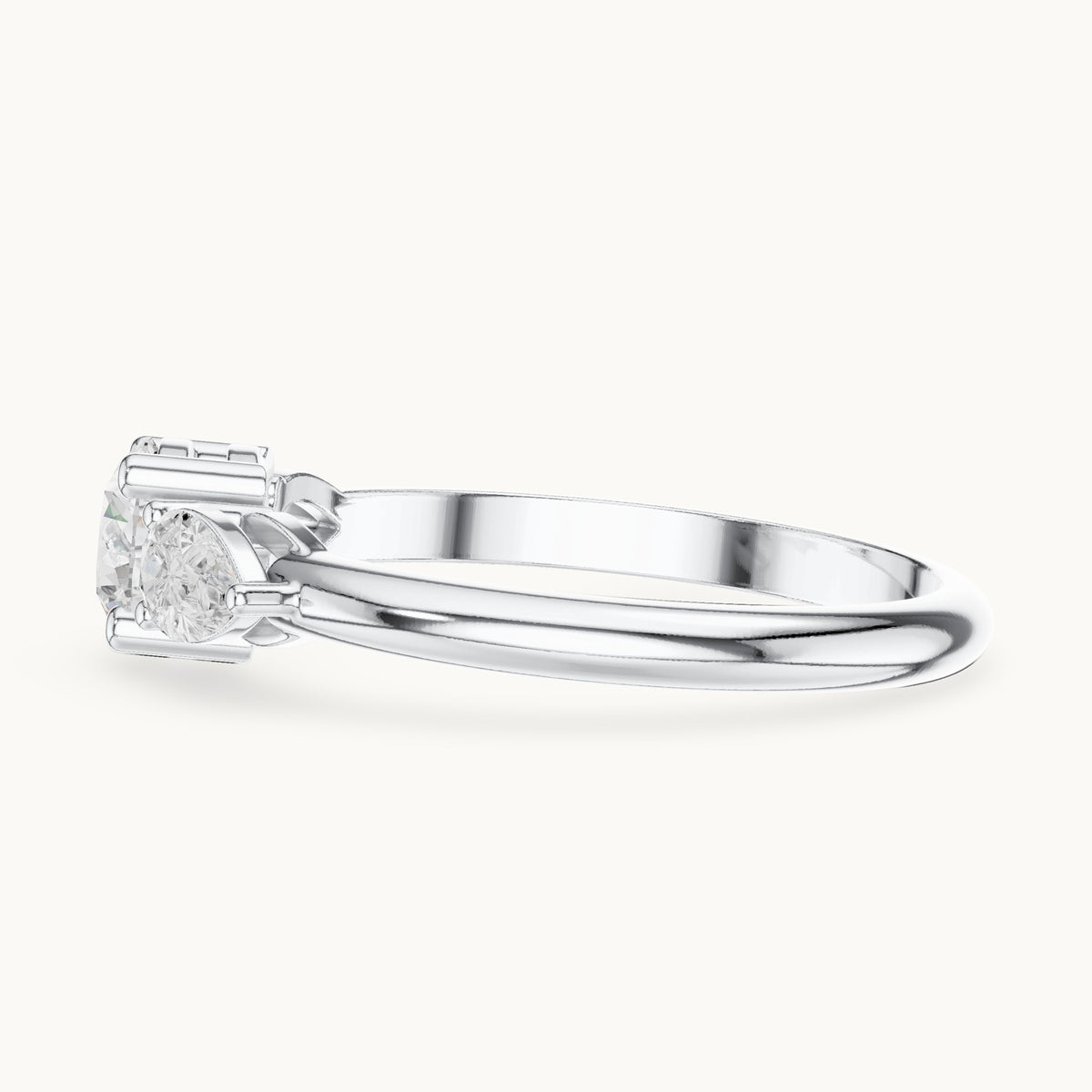 Round and pear lab-grown diamond three-stone engagement ring with side stones in white gold, 0.81 CT TW, view 3