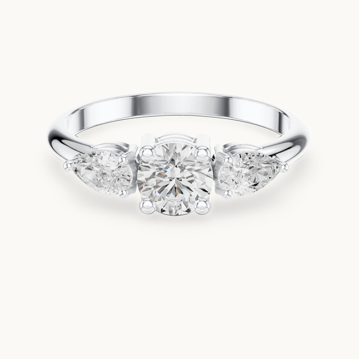 Round and pear lab-grown diamond three-stone engagement ring with side stones in white gold, 0.81 CT TW, view 4