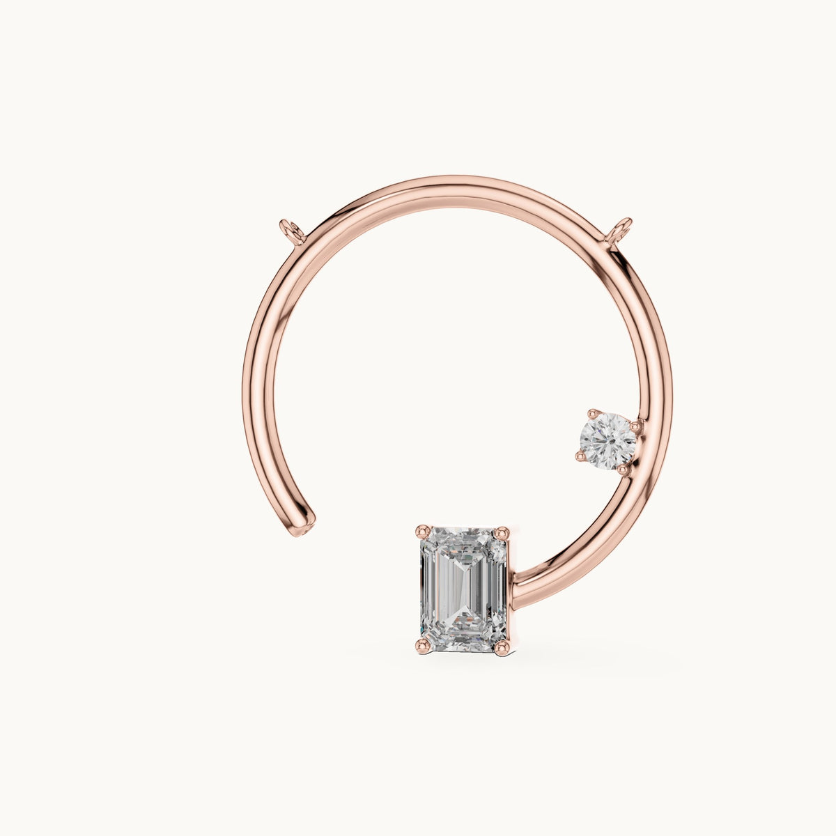 Emerald-cut and round lab-grown diamond open circle pendant in rose gold, 0.98 CT TW, view 2