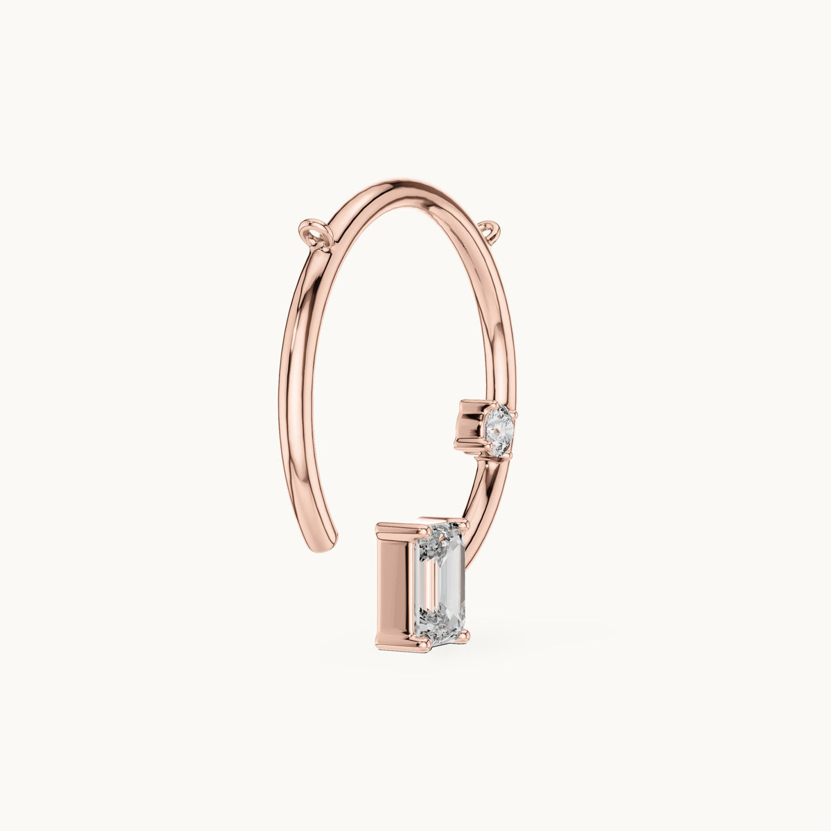 Emerald-cut and round lab-grown diamond open circle pendant in rose gold, 0.98 CT TW, view 3