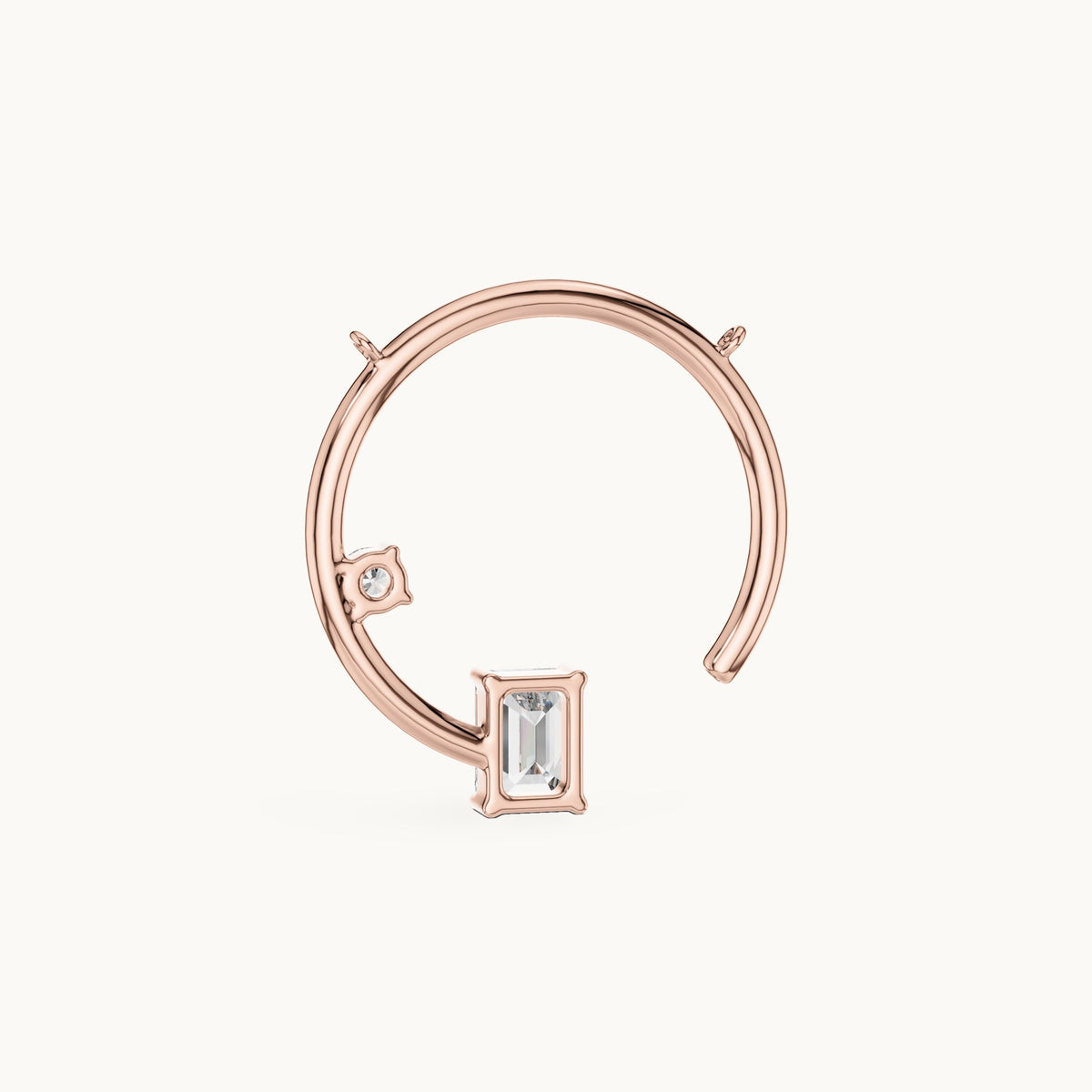 Emerald-cut and round lab-grown diamond open circle pendant in rose gold, 0.98 CT TW, view 4
