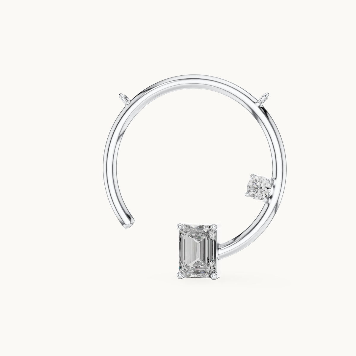Emerald-cut and round lab-grown diamond open circle pendant in white gold, 0.98 CT TW, view 2