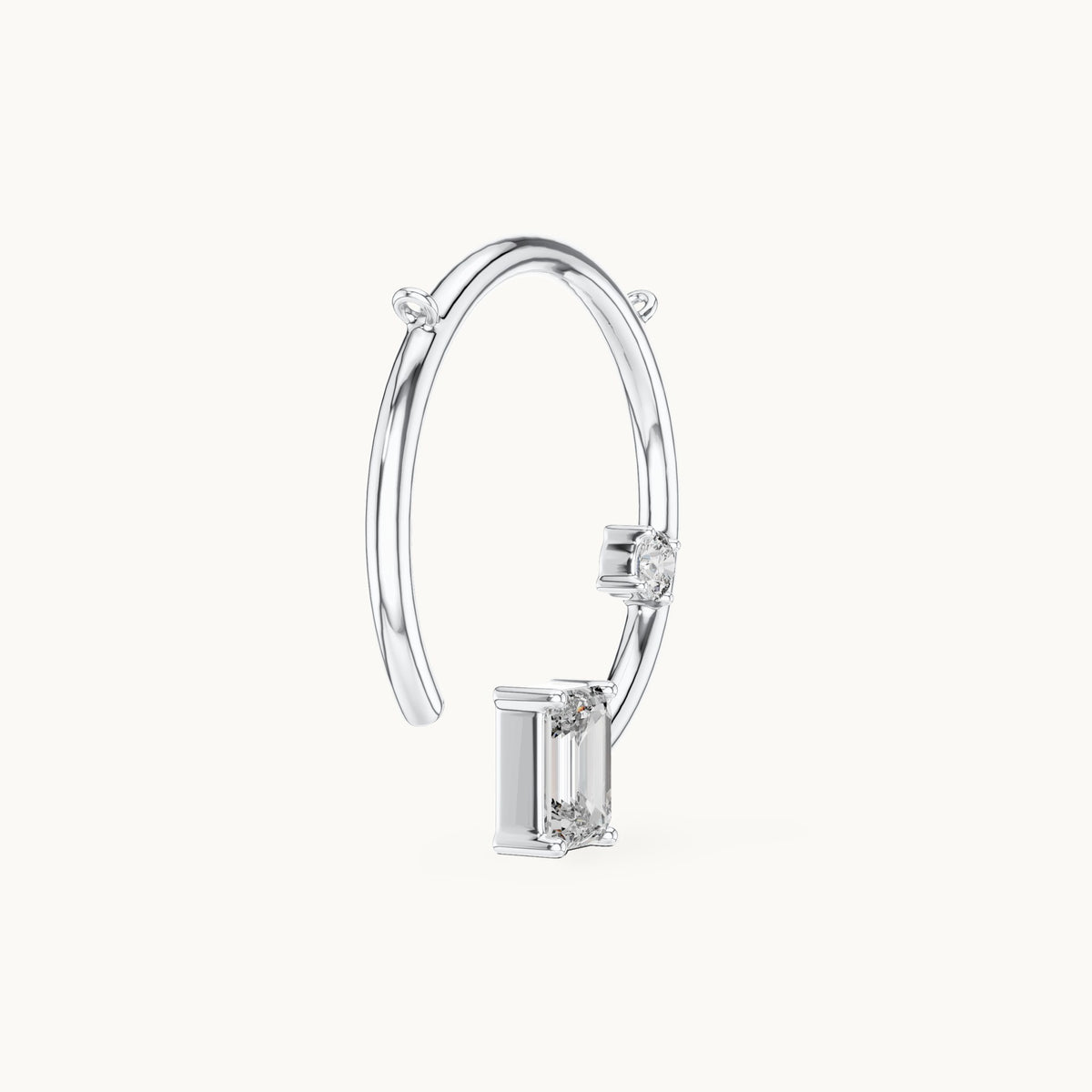 Emerald-cut and round lab-grown diamond open circle pendant in white gold, 0.98 CT TW, view 3