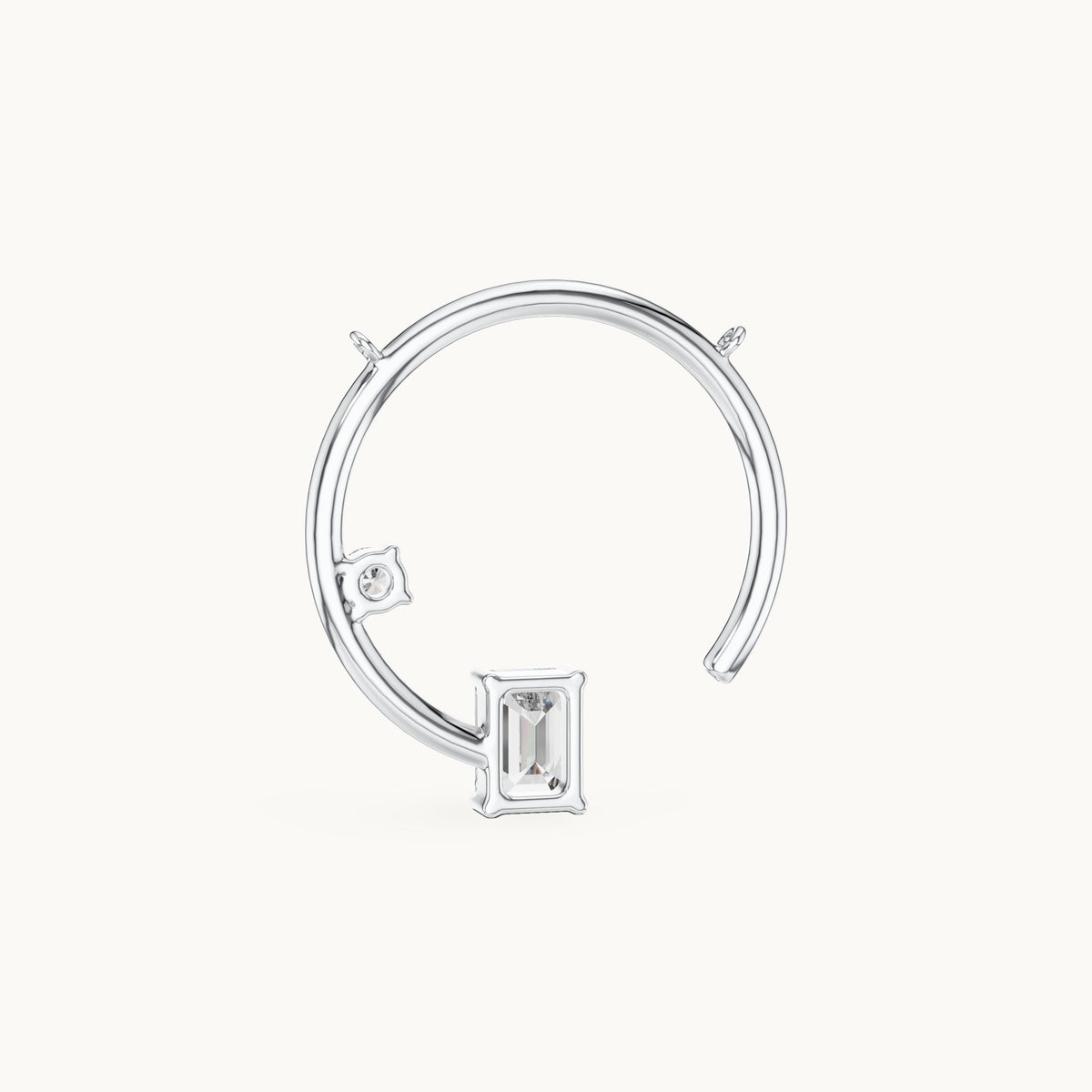 Emerald-cut and round lab-grown diamond open circle pendant in white gold, 0.98 CT TW, view 4