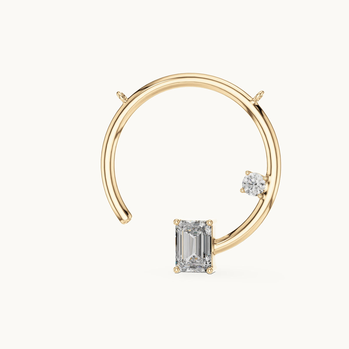 Emerald-cut and round lab-grown diamond open circle pendant in yellow gold, 0.98 CT TW, view 2