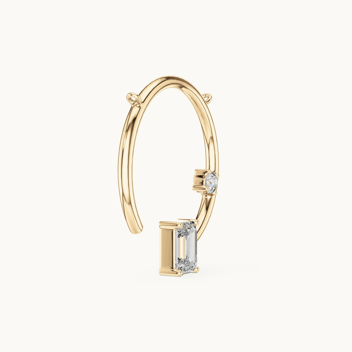 Emerald-cut and round lab-grown diamond open circle pendant in yellow gold, 0.98 CT TW, view 3