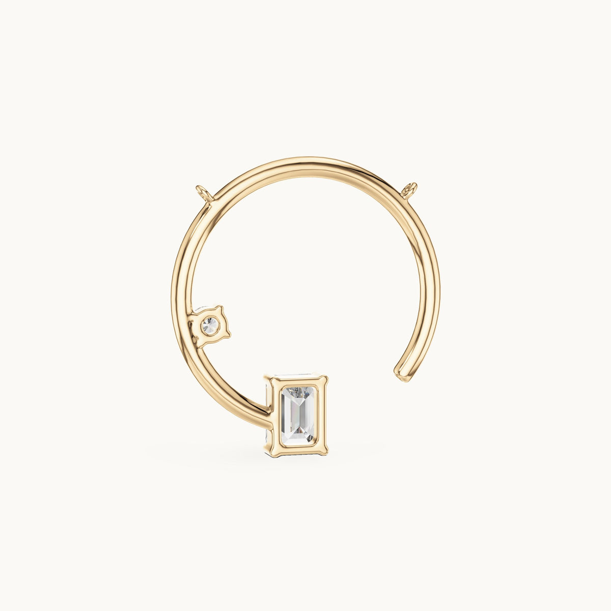 Emerald-cut and round lab-grown diamond open circle pendant in yellow gold, 0.98 CT TW, view 4