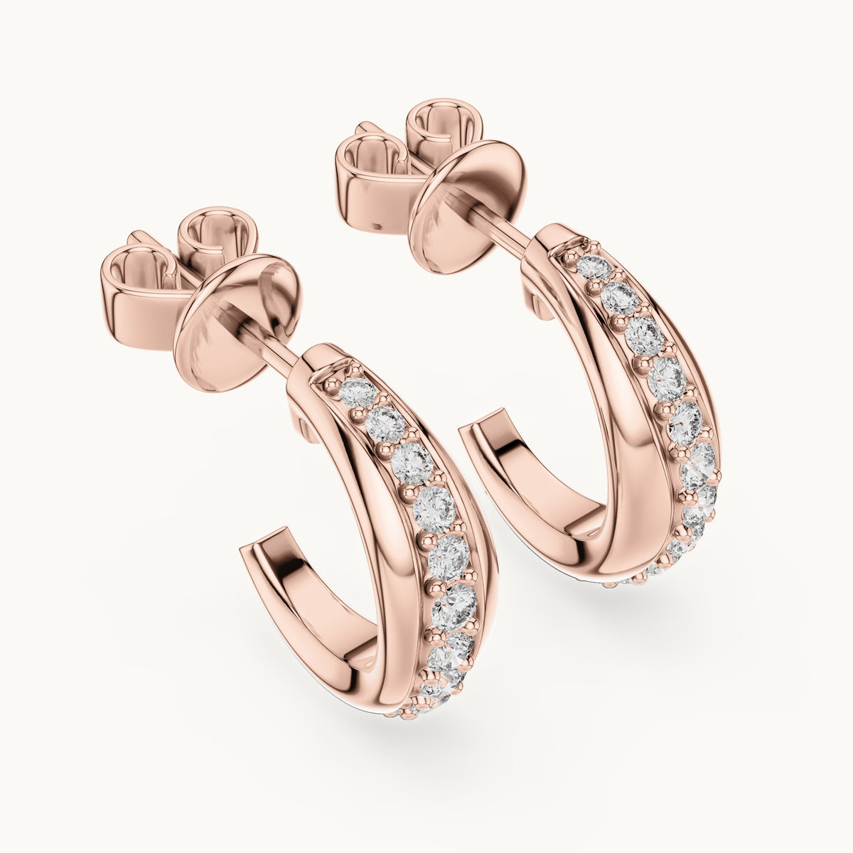 Round lab-grown diamond pave j-hoop earrings in rose gold, 0.38 CT TW, view 2
