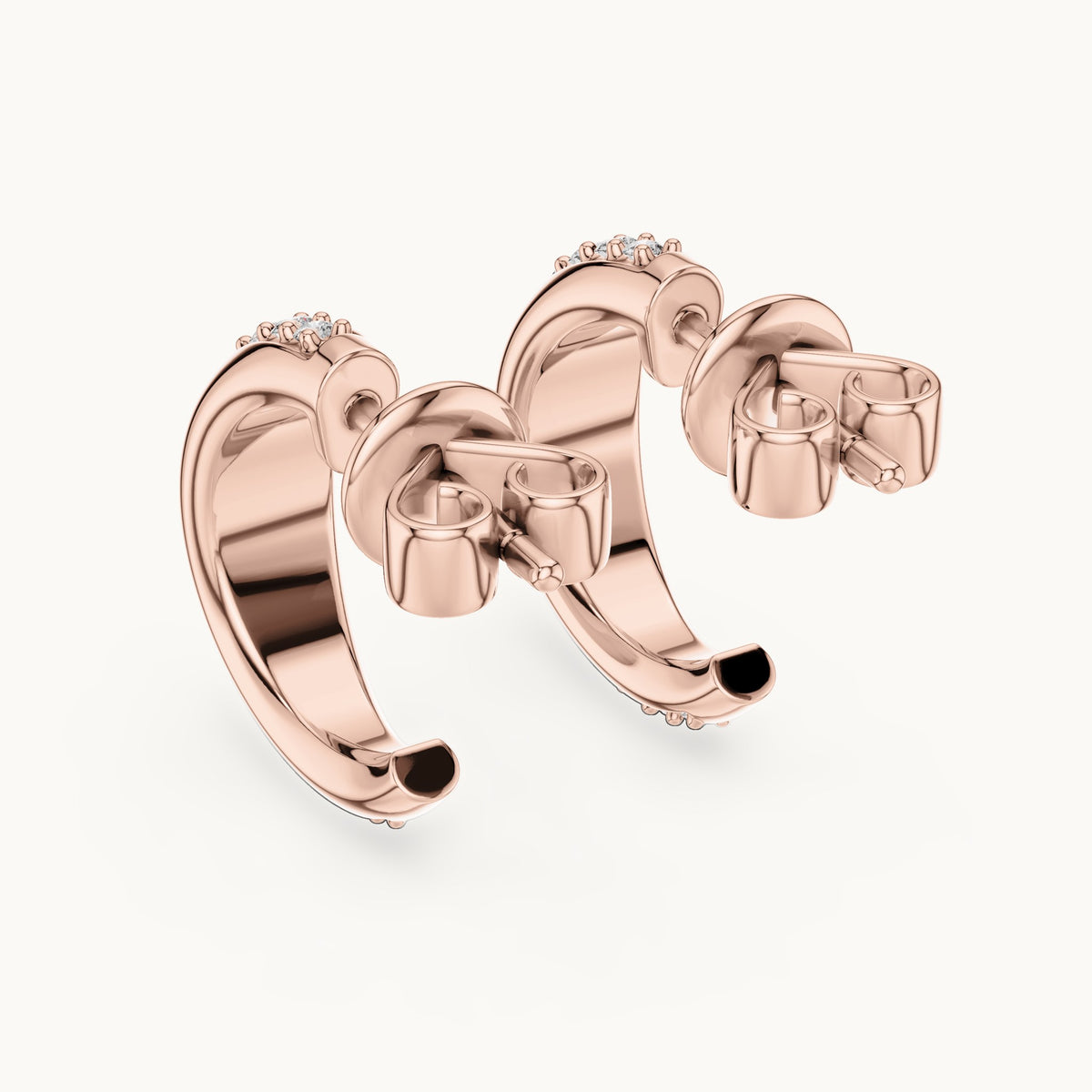 Round lab-grown diamond pave j-hoop earrings in rose gold, 0.38 CT TW, view 3