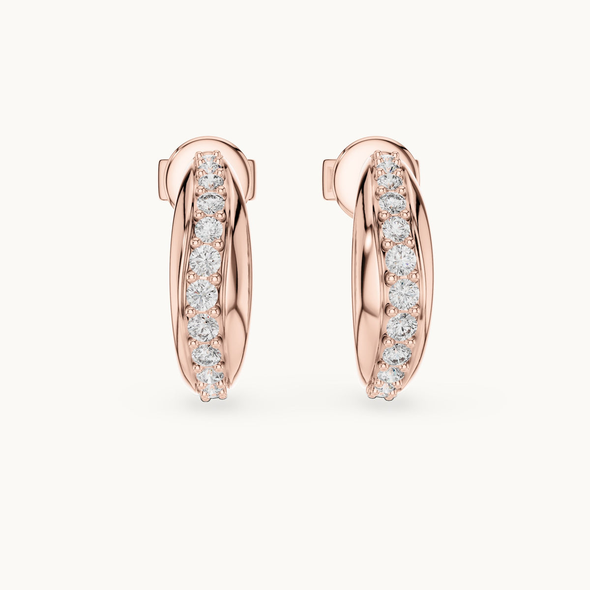 Round lab-grown diamond pave j-hoop earrings in rose gold, 0.38 CT TW, view 4