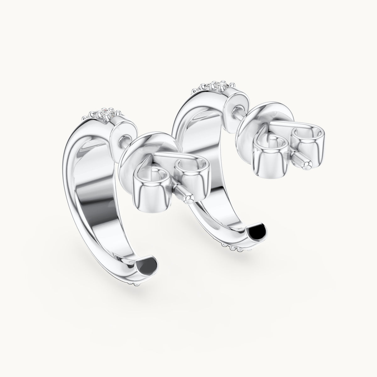 Round lab-grown diamond pave j-hoop earrings in white gold, 0.38 CT TW, view 3