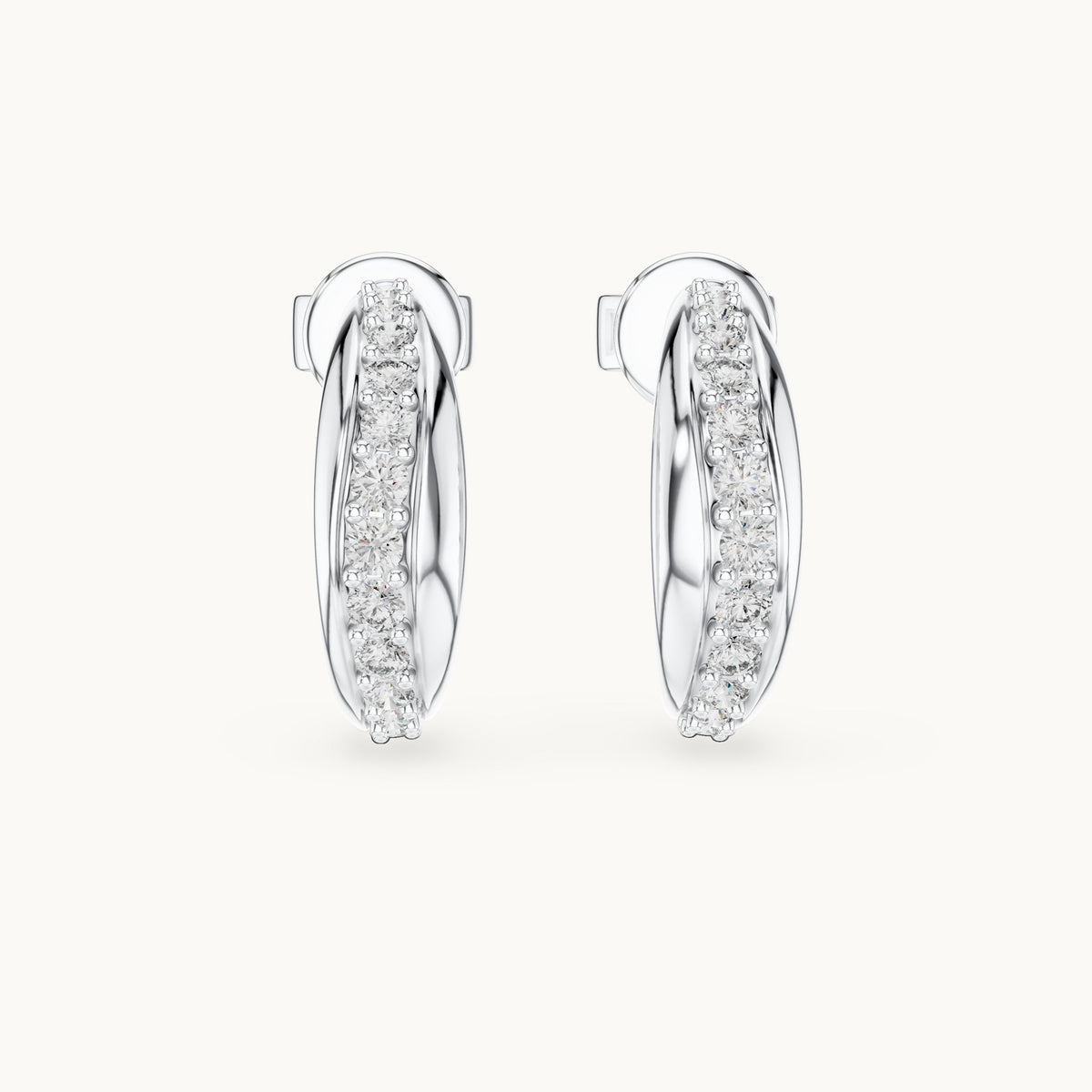 Round lab-grown diamond pave j-hoop earrings in white gold, 0.38 CT TW, view 4