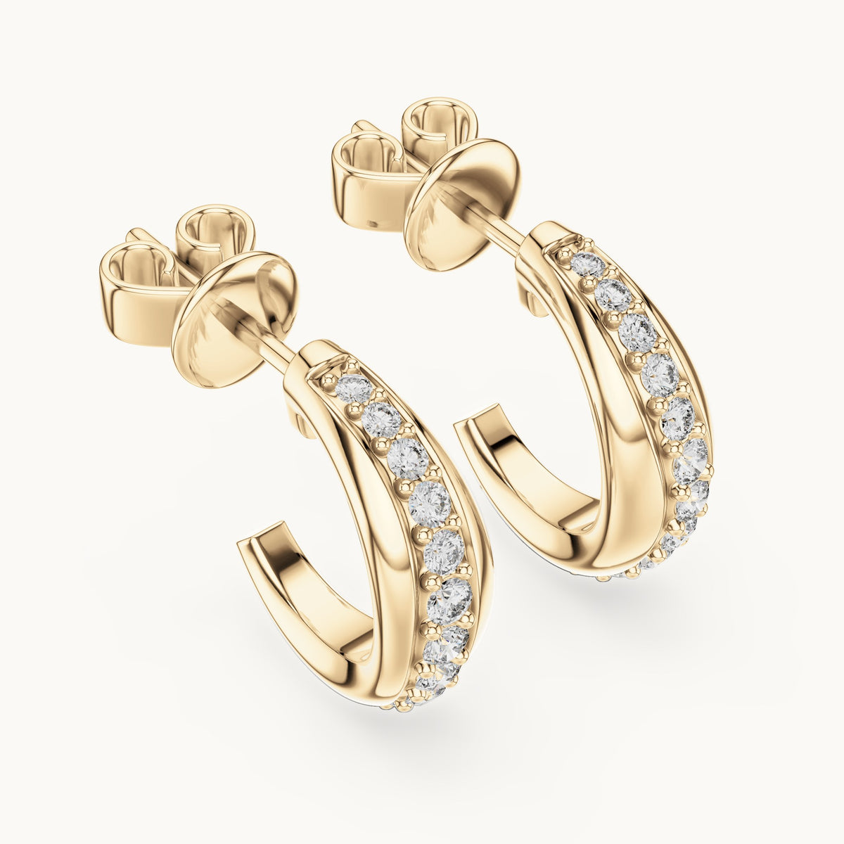 Round lab-grown diamond pave j-hoop earrings in yellow gold, 0.38 CT TW, view 2