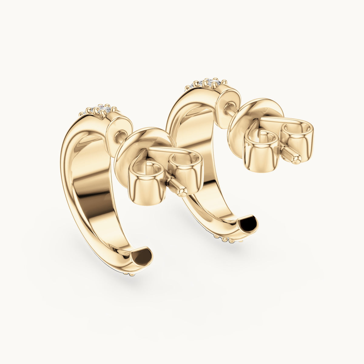 Round lab-grown diamond pave j-hoop earrings in yellow gold, 0.38 CT TW, view 3