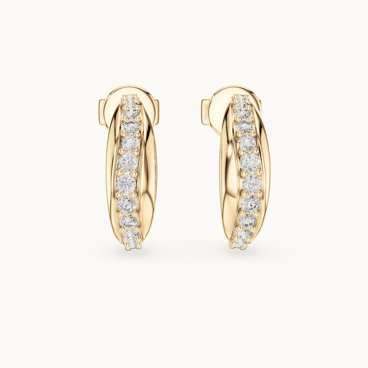 Round lab-grown diamond pave j-hoop earrings in yellow gold, 0.38 CT TW, view 4