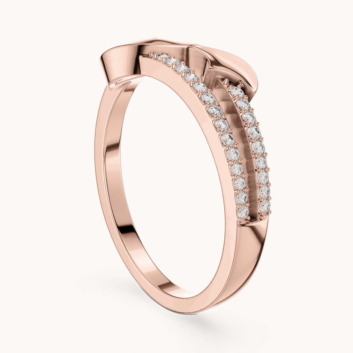 Round lab-grown diamond bypass ring in rose gold, 0.109 CT TW, view 1