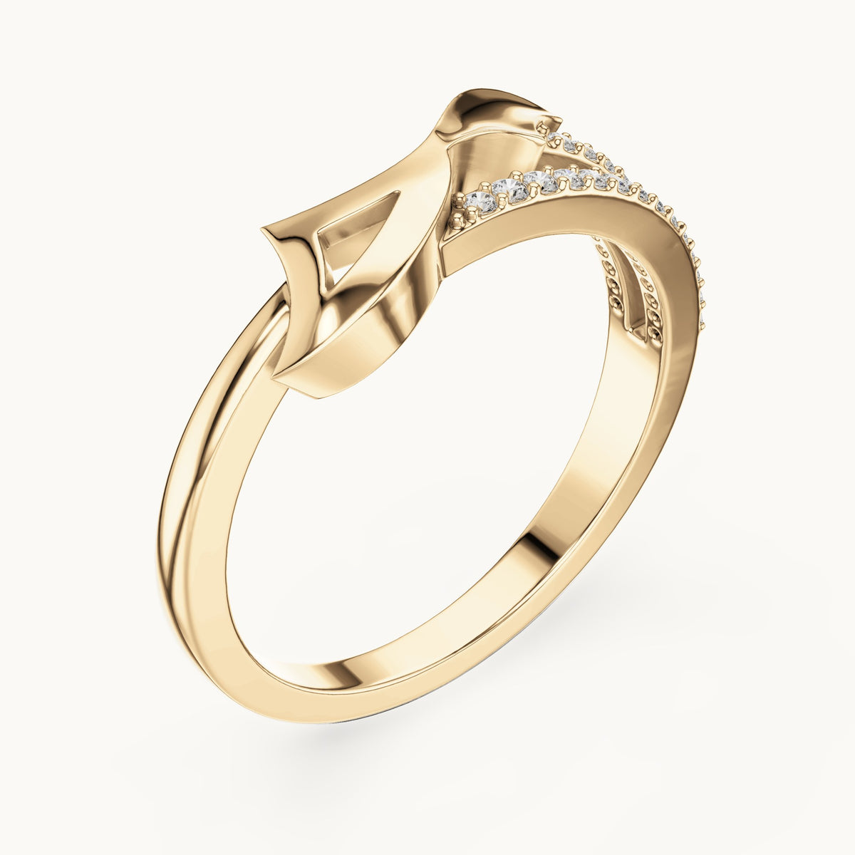 Round lab-grown diamond bypass ring in yellow gold, 0.109 CT TW, view 2
