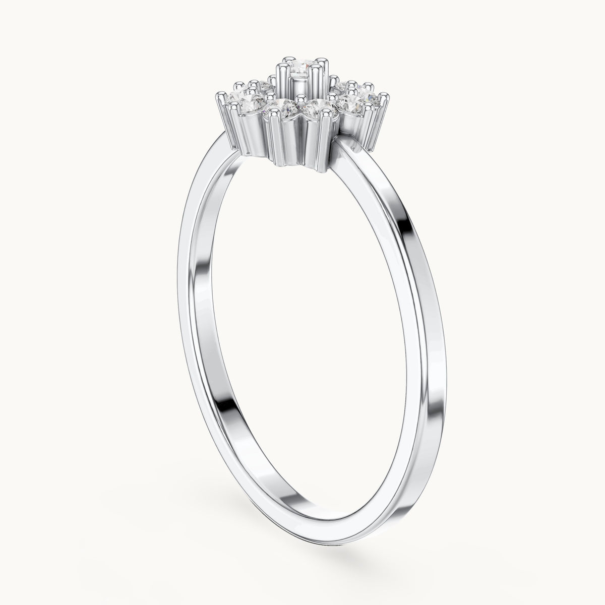 Round lab-grown diamond flower cluster ring in white gold, 0.17 CT TW, view 1