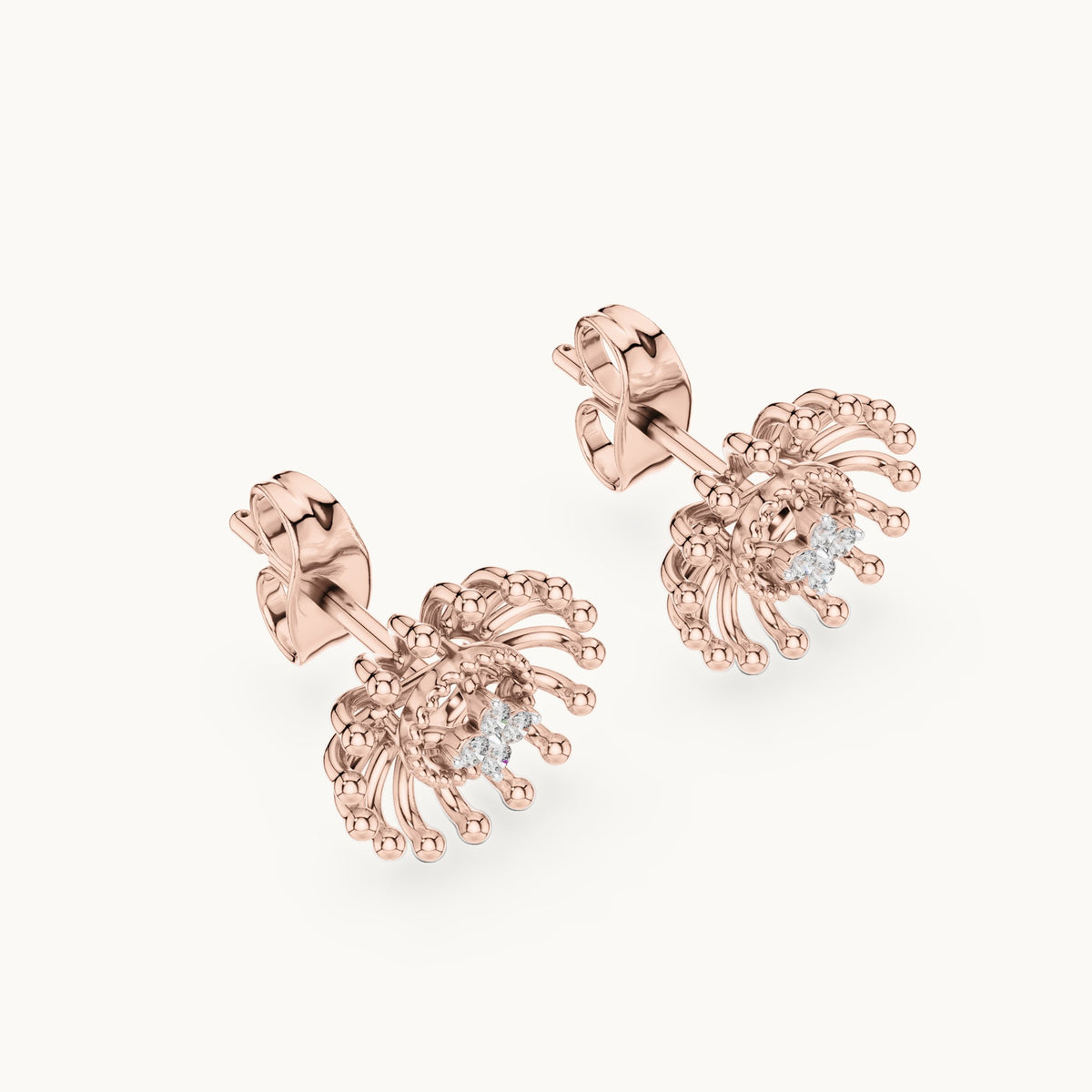 Round lab-grown diamond sunray stud earrings in rose gold, 0.056 CT TW, view 2