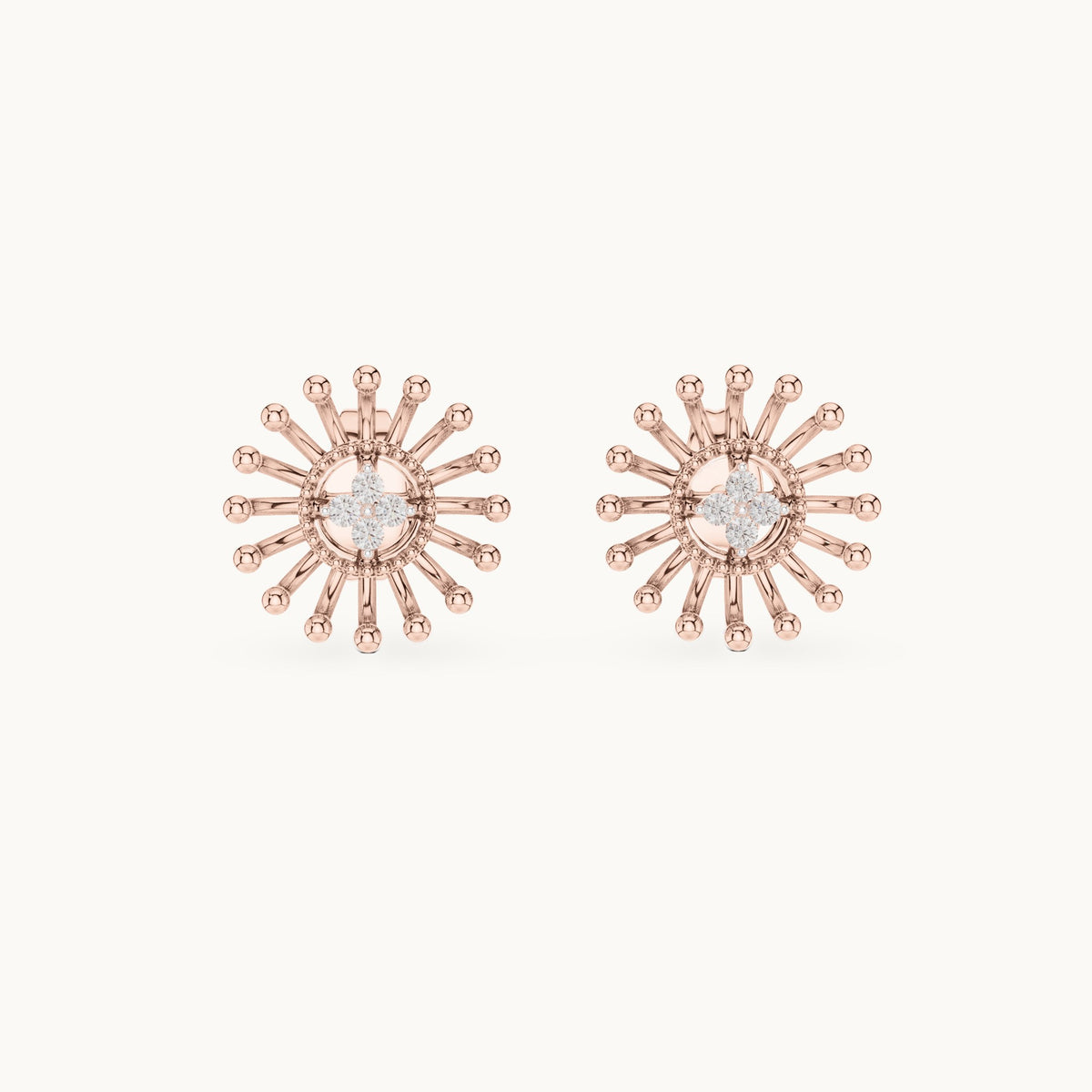 Round lab-grown diamond sunray stud earrings in rose gold, 0.056 CT TW, view 4