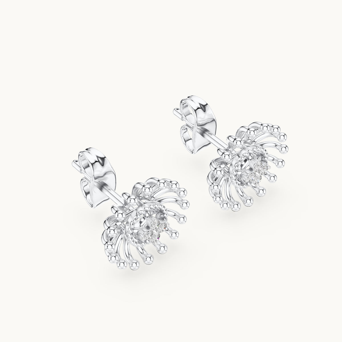 Round lab-grown diamond sunray stud earrings in white gold, 0.056 CT TW, view 2