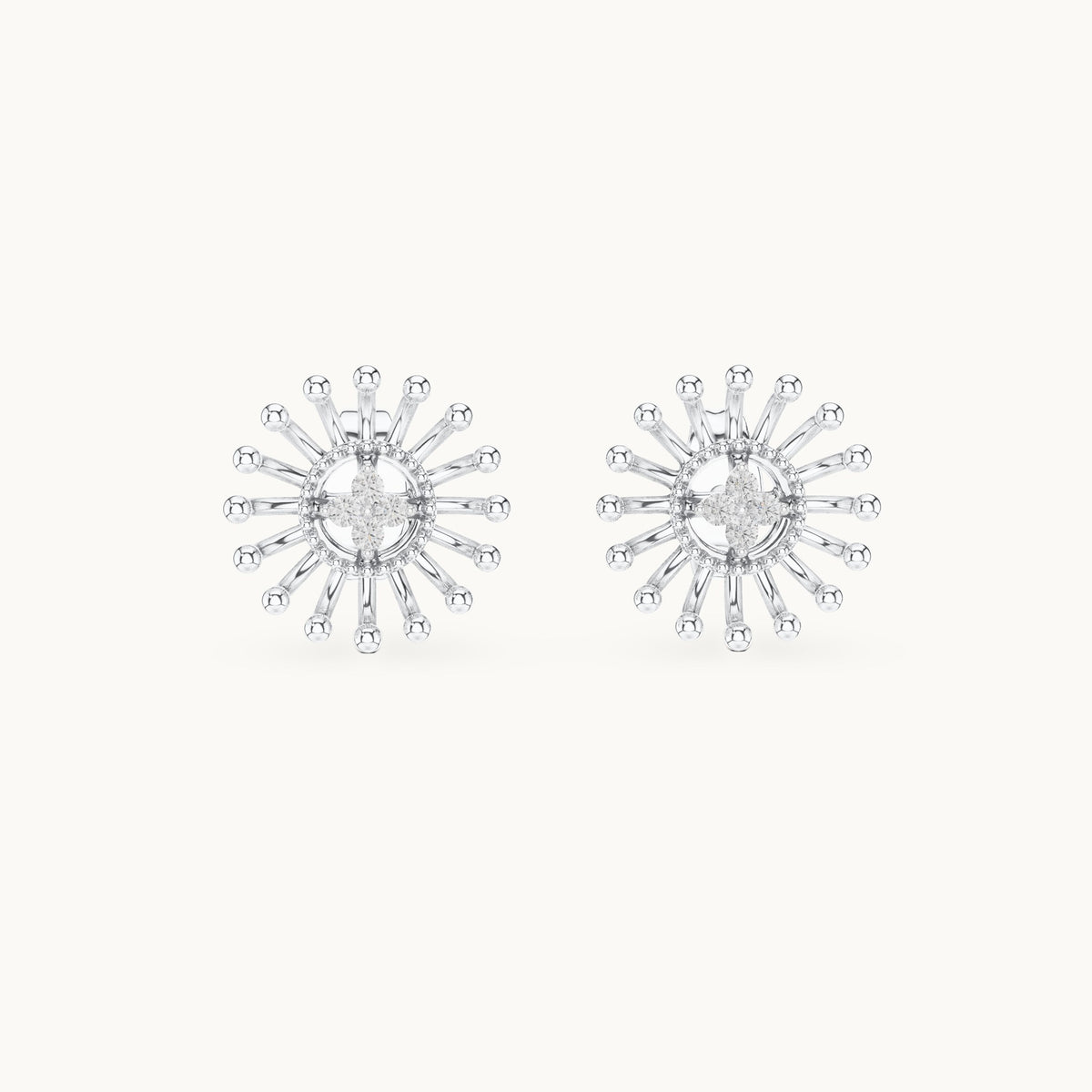 Round lab-grown diamond sunray stud earrings in white gold, 0.056 CT TW, view 4