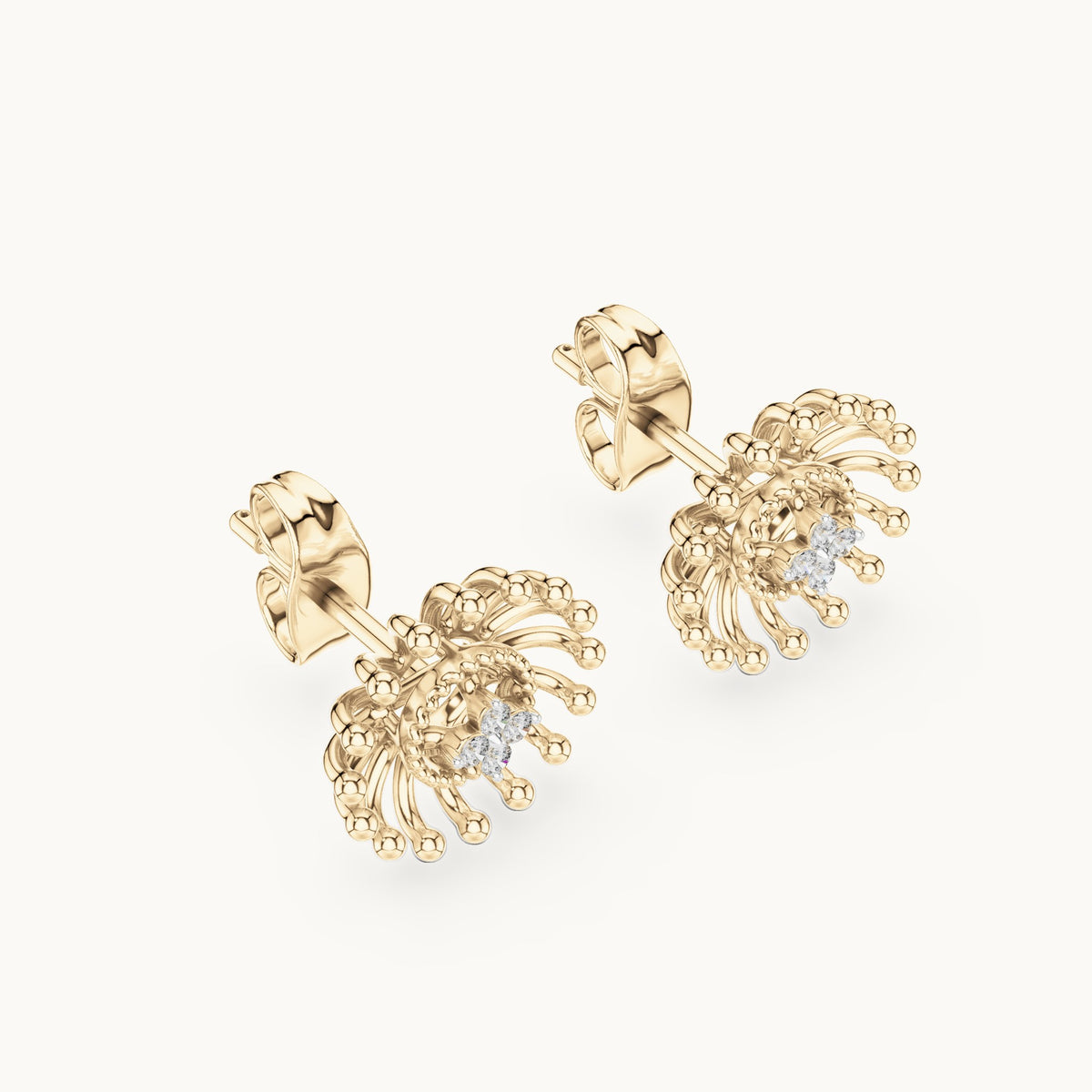 Round lab-grown diamond sunray stud earrings in yellow gold, 0.056 CT TW, view 2