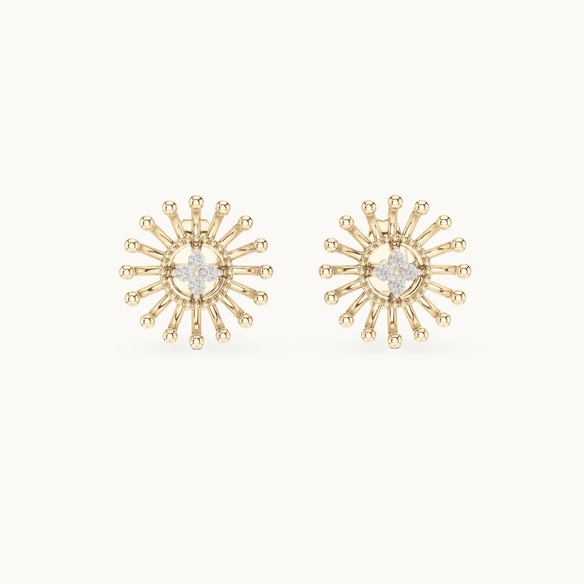 Round lab-grown diamond sunray stud earrings in yellow gold, 0.056 CT TW, view 4
