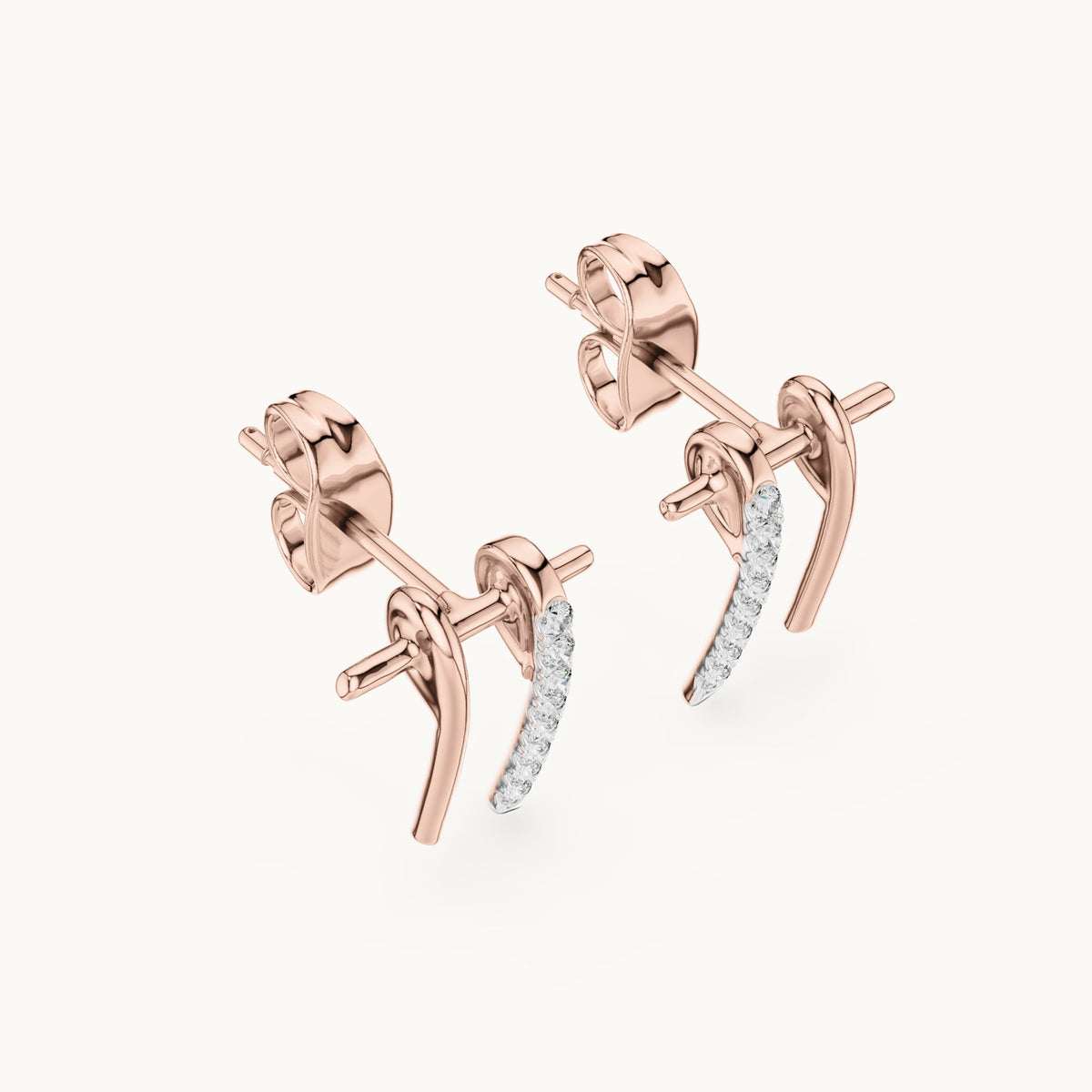 Round lab-grown diamond linear bar stud earrings in rose gold, 0.128 CT TW, view 2