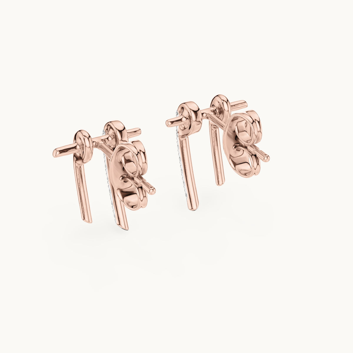 Round lab-grown diamond linear bar stud earrings in rose gold, 0.128 CT TW, view 3