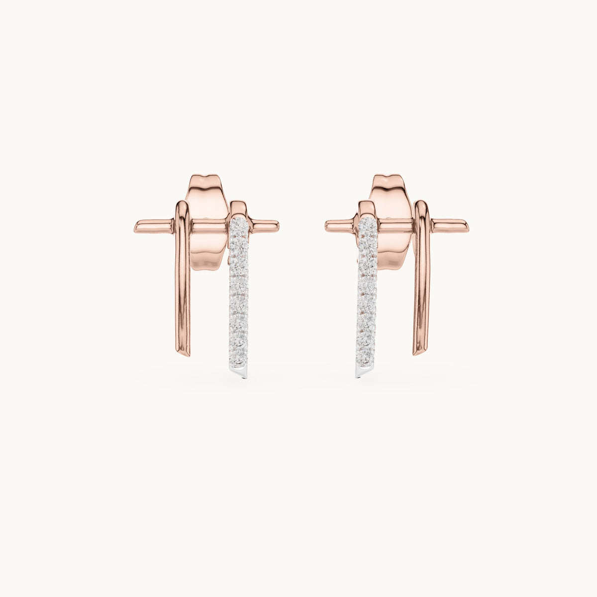 Round lab-grown diamond linear bar stud earrings in rose gold, 0.128 CT TW, view 4