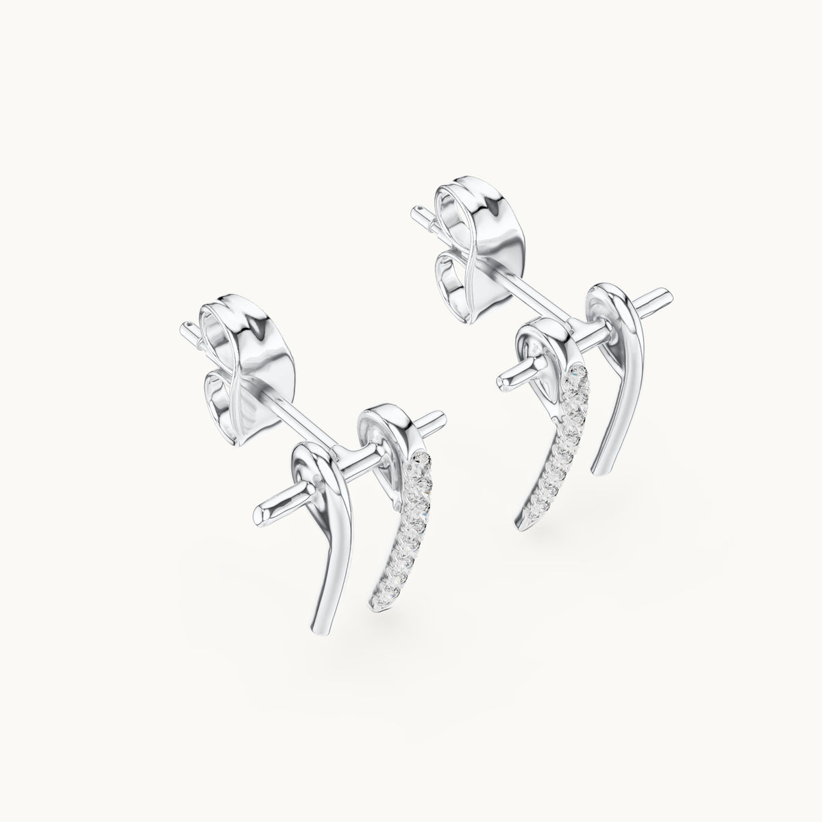 Round lab-grown diamond linear bar stud earrings in white gold, 0.128 CT TW, view 2