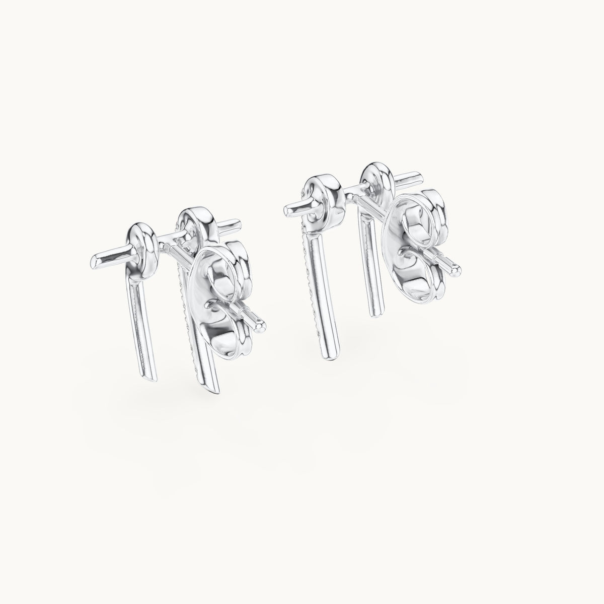 Round lab-grown diamond linear bar stud earrings in white gold, 0.128 CT TW, view 3