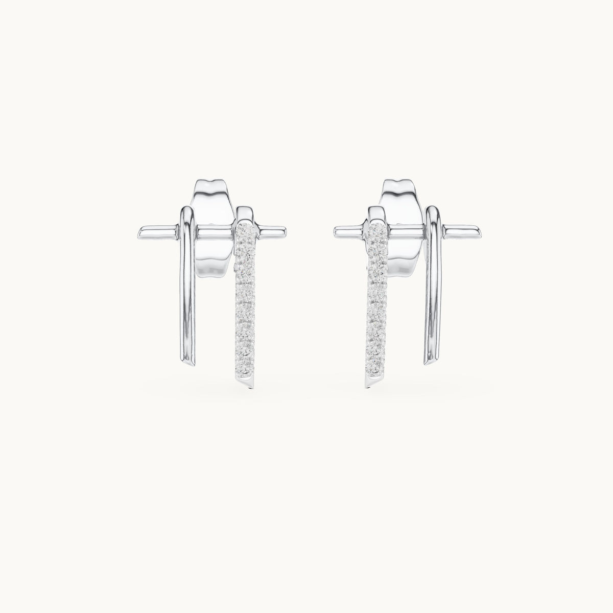 Round lab-grown diamond linear bar stud earrings in white gold, 0.128 CT TW, view 4