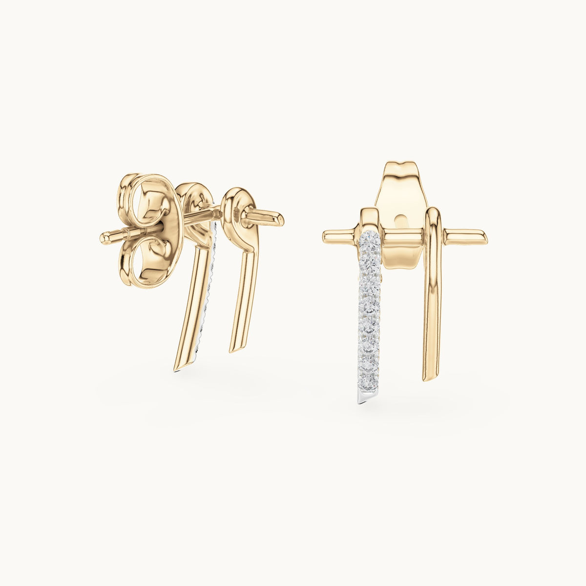 Round lab-grown diamond linear bar stud earrings in yellow gold, 0.128 CT TW, view 1