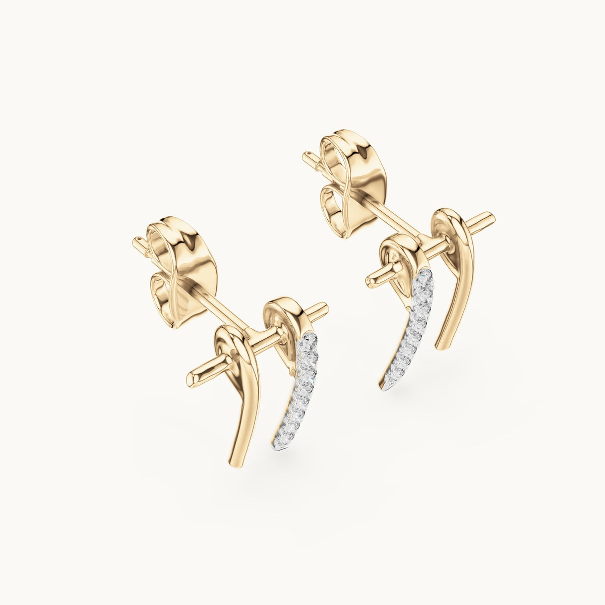 Round lab-grown diamond linear bar stud earrings in yellow gold, 0.128 CT TW, view 2