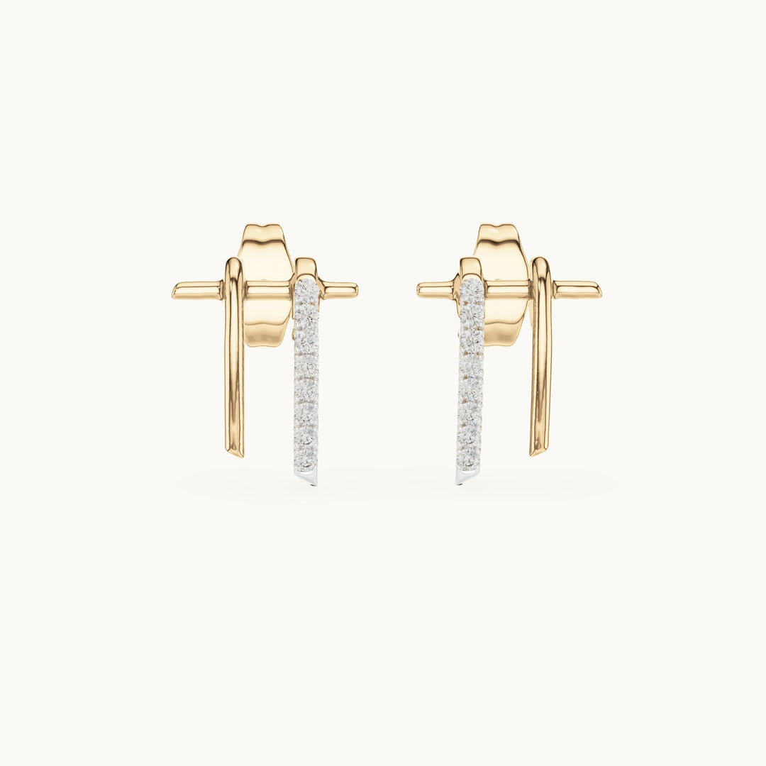Round lab-grown diamond linear bar stud earrings in yellow gold, 0.128 CT TW, view 4