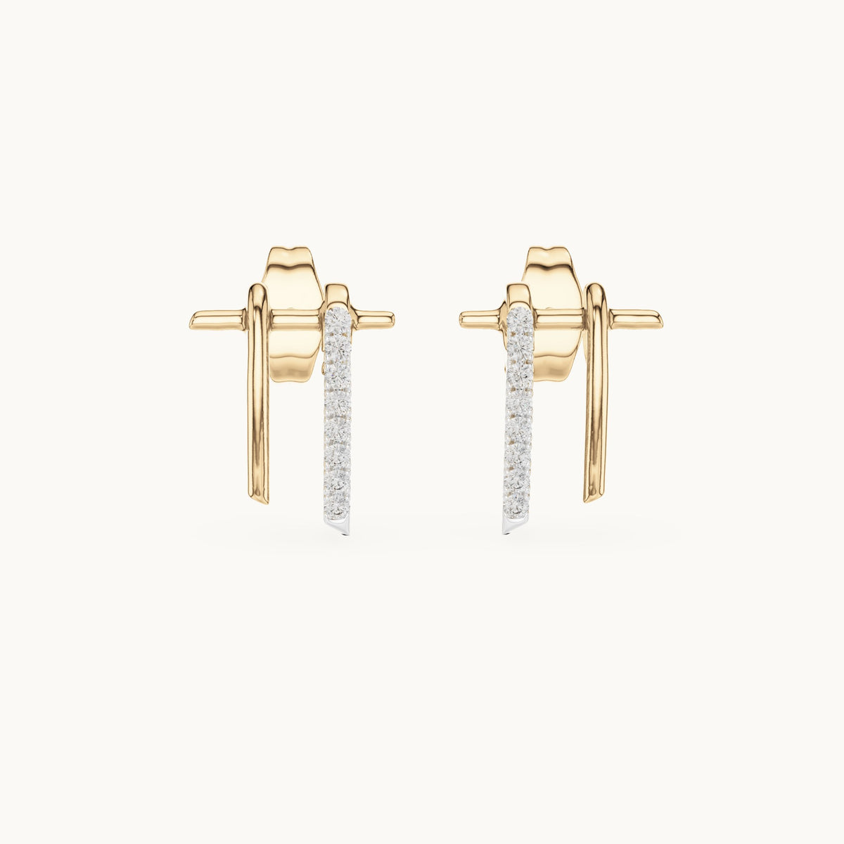 Round lab-grown diamond linear bar stud earrings in yellow gold, 0.128 CT TW, view 4