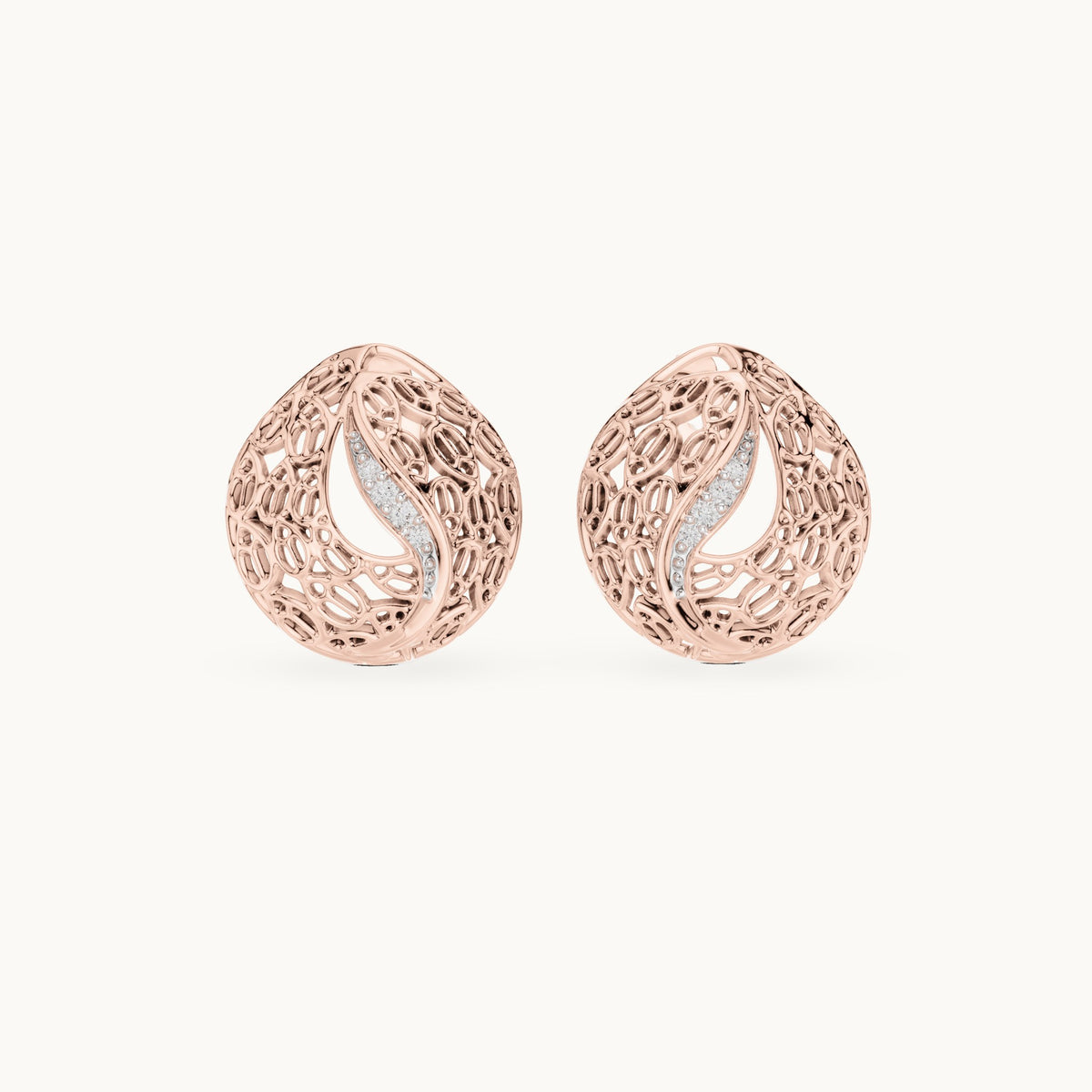 Round lab-grown diamond filigree swirl stud earrings in rose gold, 0.06 CT TW, view 4