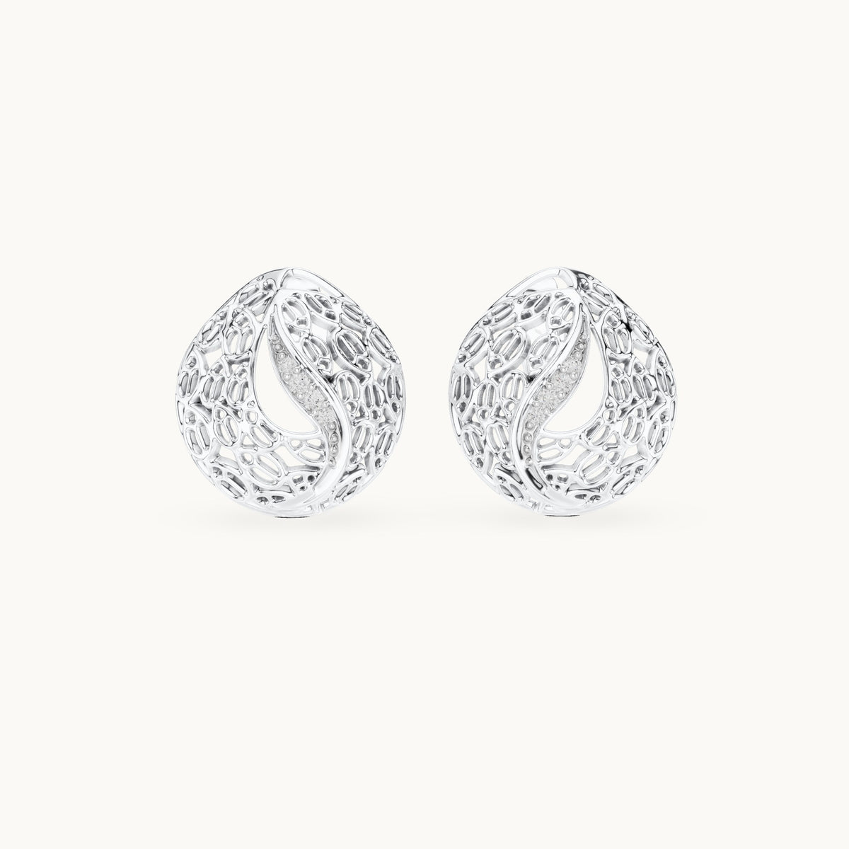 Round lab-grown diamond filigree swirl stud earrings in white gold, 0.06 CT TW, view 4