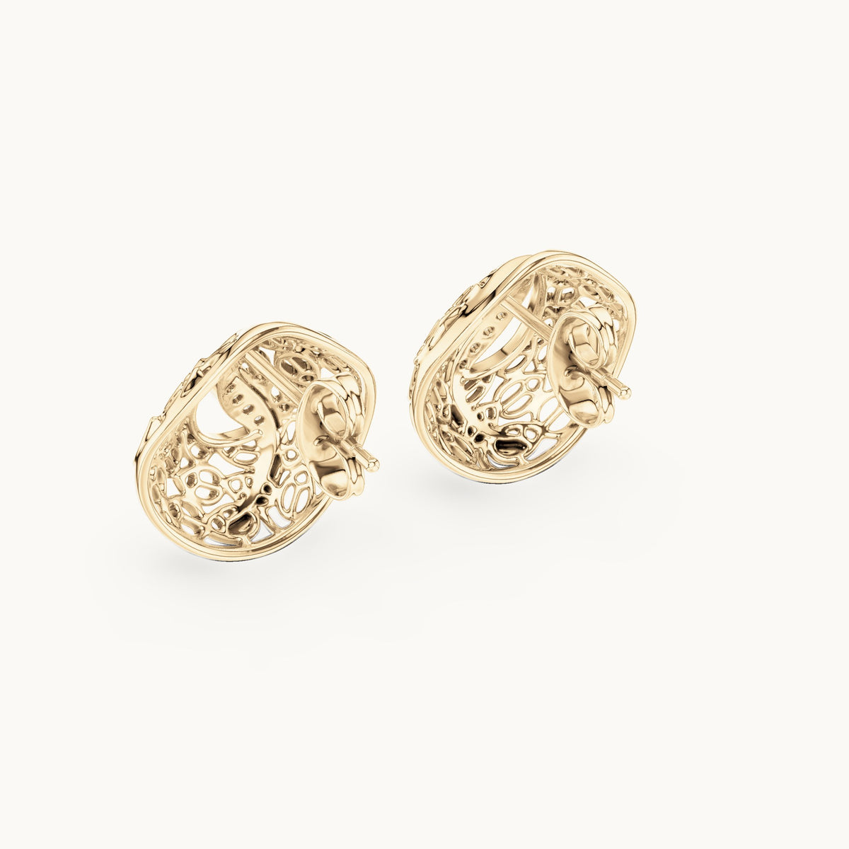 Round lab-grown diamond filigree swirl stud earrings in yellow gold, 0.06 CT TW, view 3