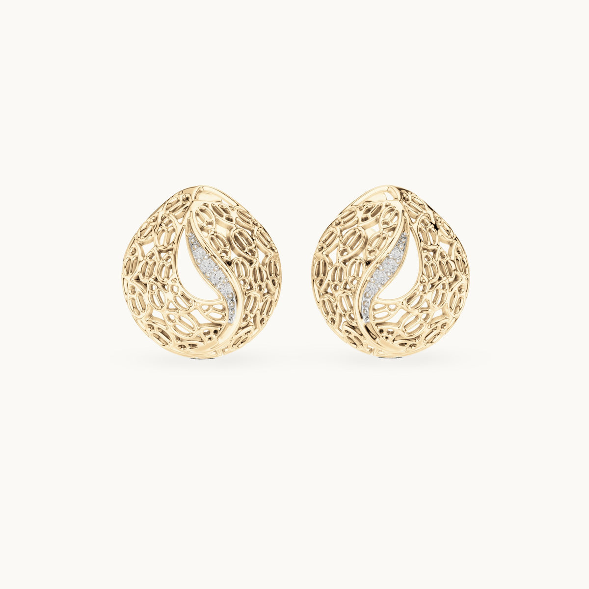 Round lab-grown diamond filigree swirl stud earrings in yellow gold, 0.06 CT TW, view 4