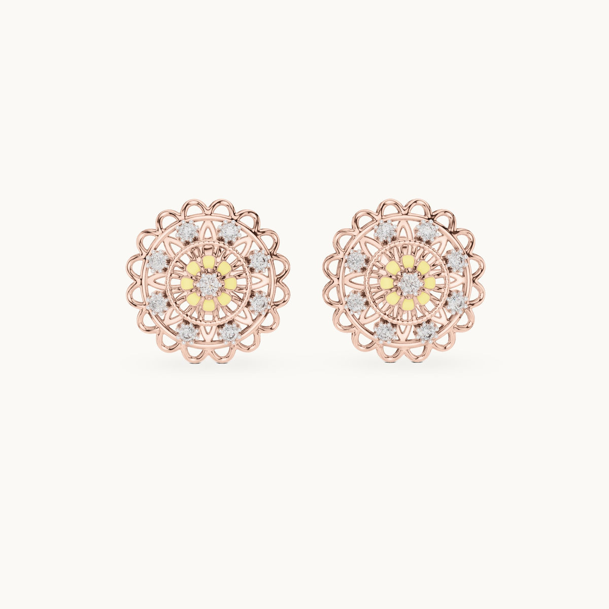 Round lab-grown diamond openwork medallion stud earrings in rose gold, 0.222 CT TW, view 4