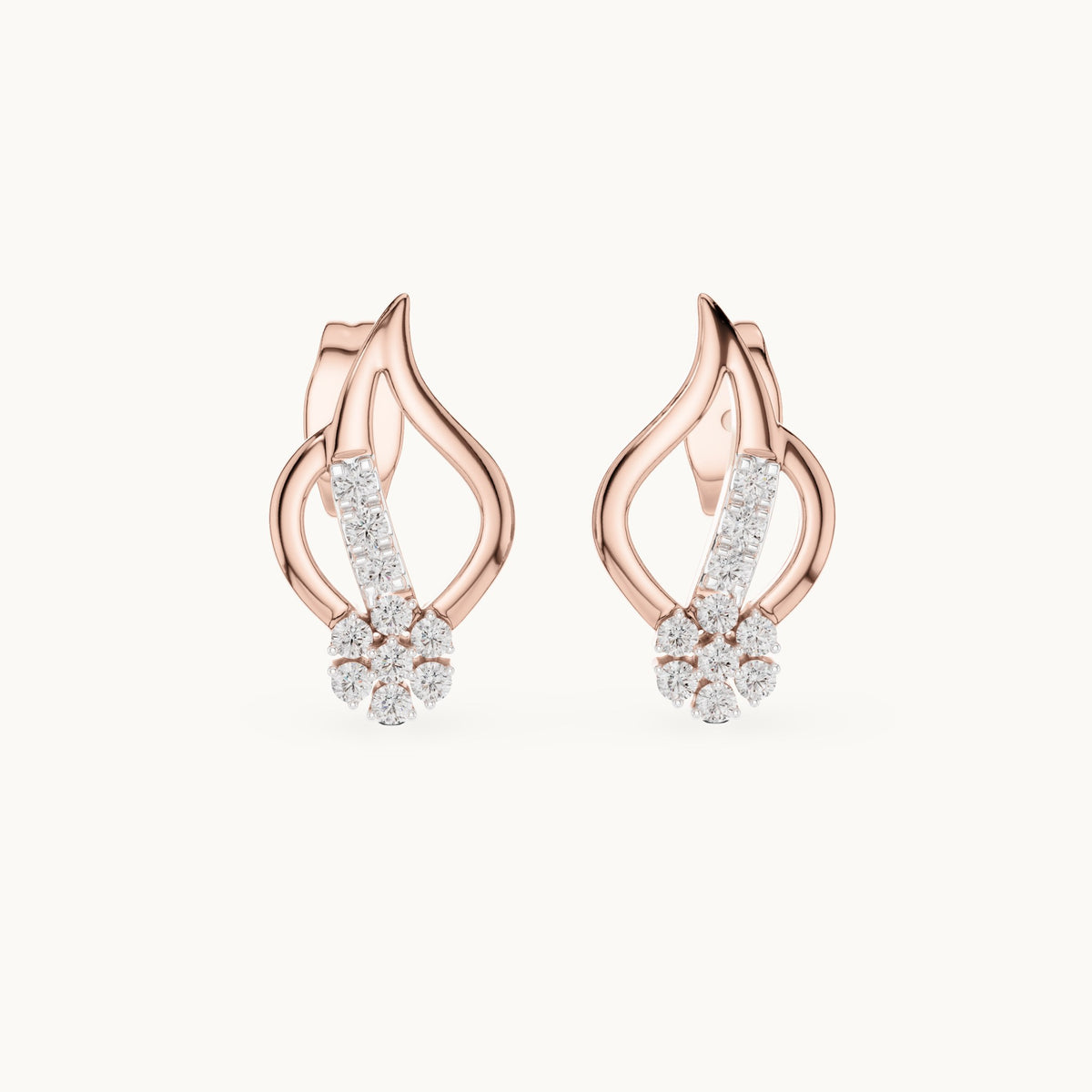 Round lab-grown diamond leaf flame stud earrings in rose gold, 0.20 CT TW, view 4