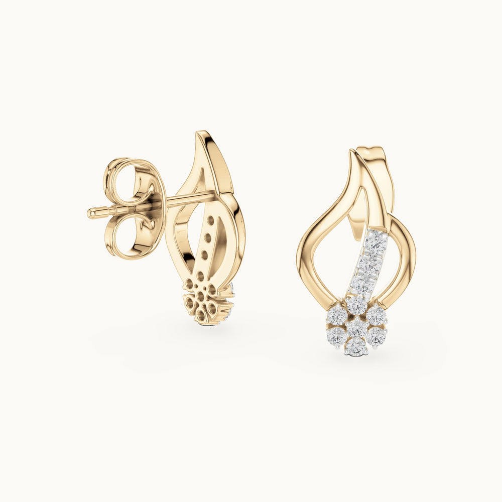 Round lab-grown diamond leaf flame stud earrings in yellow gold, 0.20 CT TW, view 1