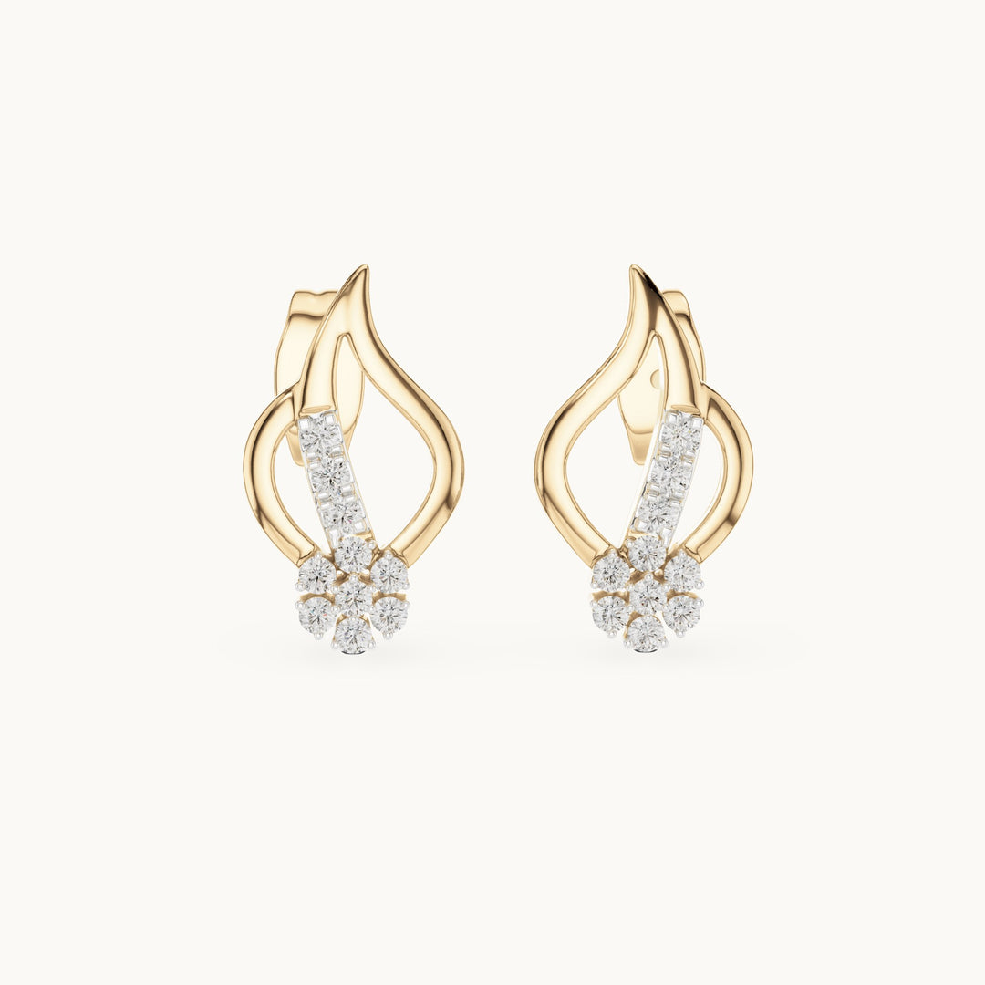 Round lab-grown diamond leaf flame stud earrings in yellow gold, 0.20 CT TW, view 4