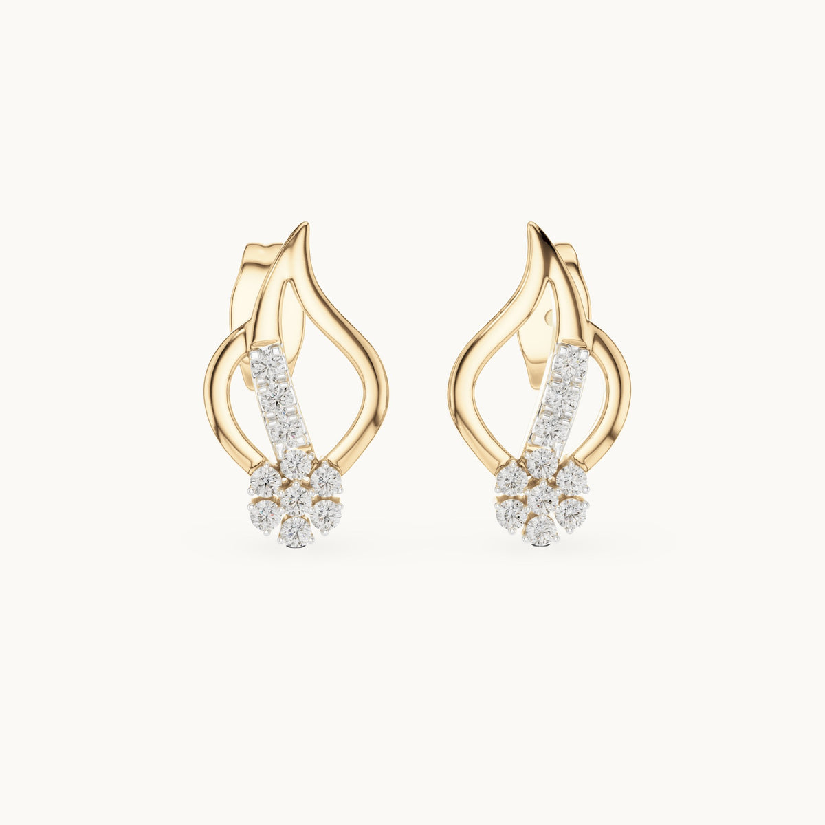 Round lab-grown diamond leaf flame stud earrings in yellow gold, 0.20 CT TW, view 4