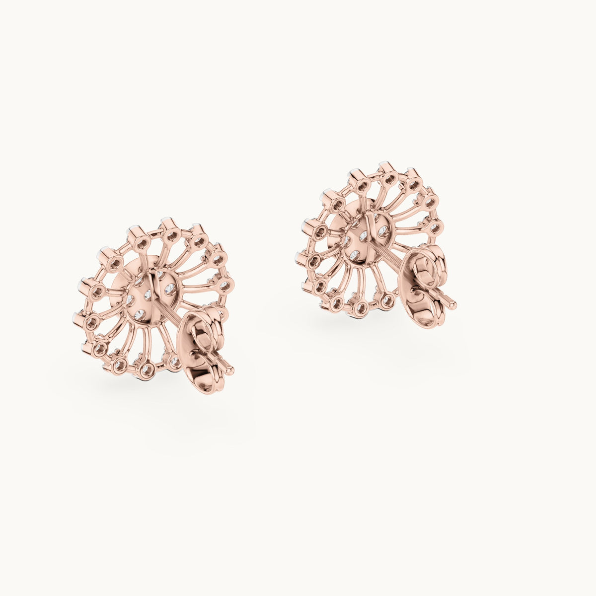 Round lab-grown diamond openwork sunburst stud earrings in rose gold, 0.70 CT TW, view 3