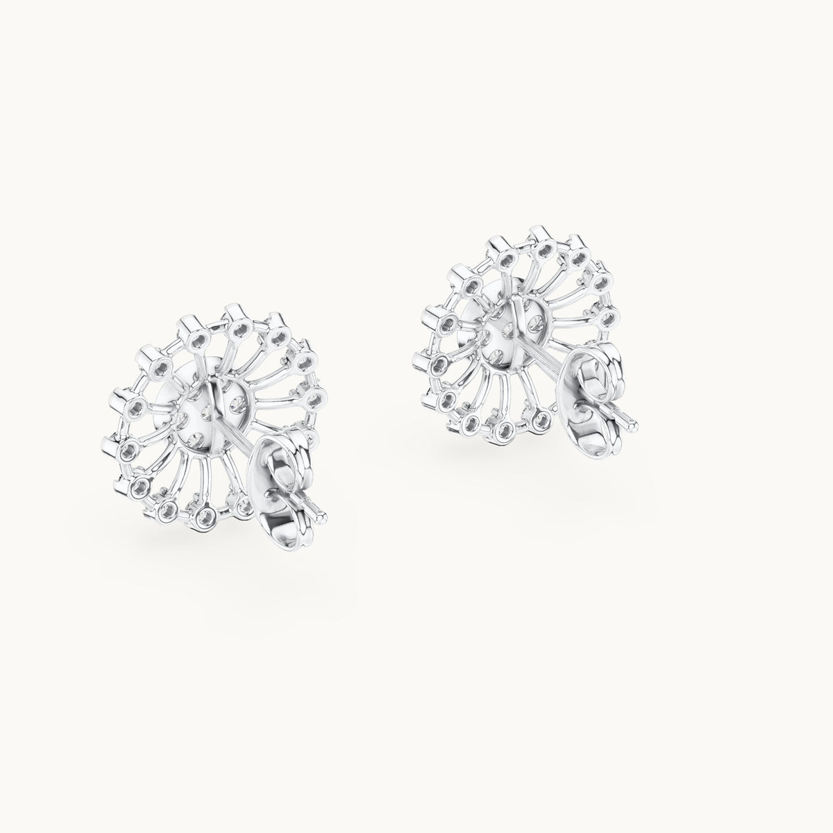 Round lab-grown diamond openwork sunburst stud earrings in white gold, 0.70 CT TW, view 3