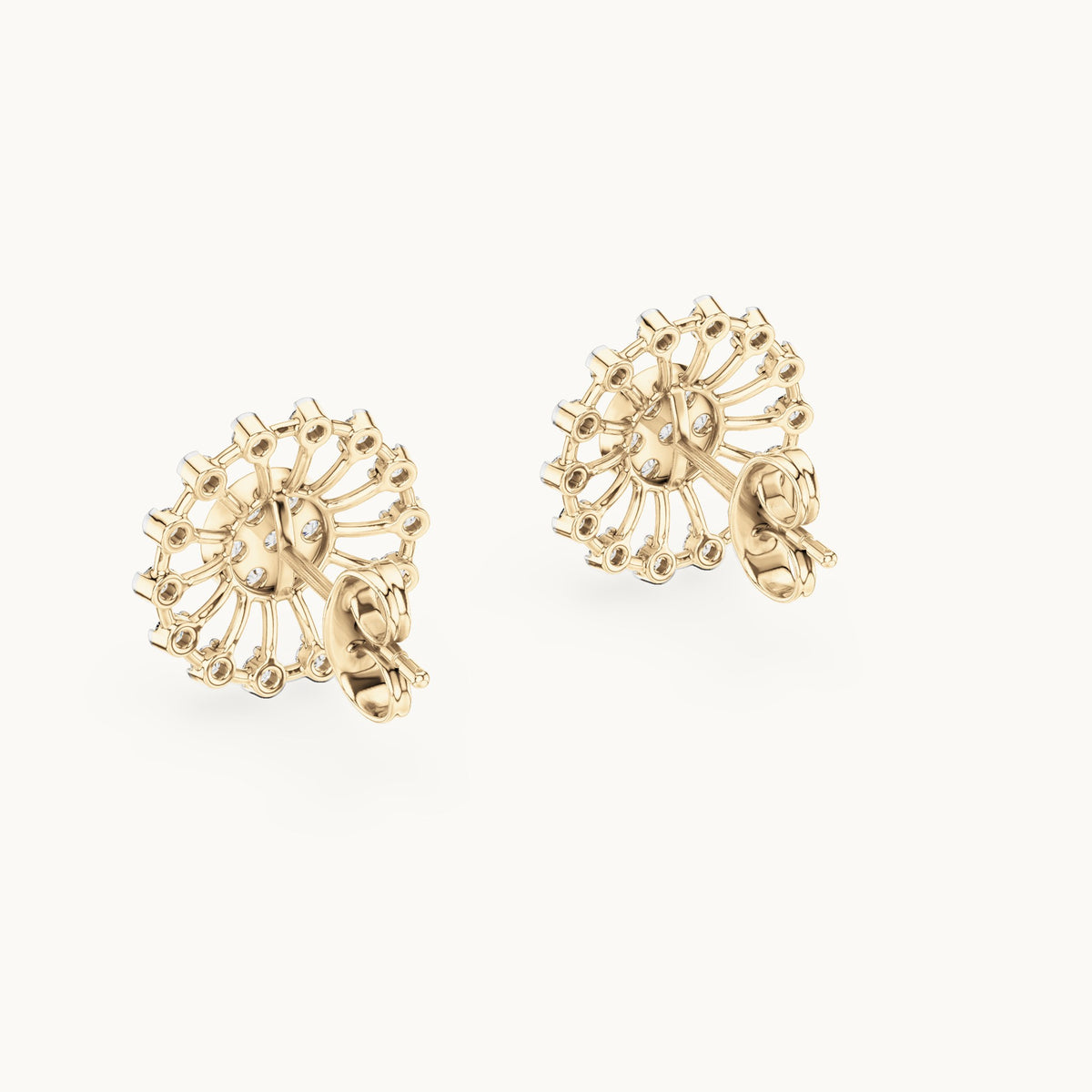Round lab-grown diamond openwork sunburst stud earrings in yellow gold, 0.70 CT TW, view 3